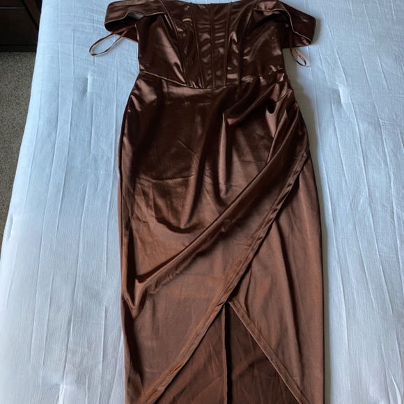 Brown Satin Corset Wrap Formal Dress - Picture 6 of 6